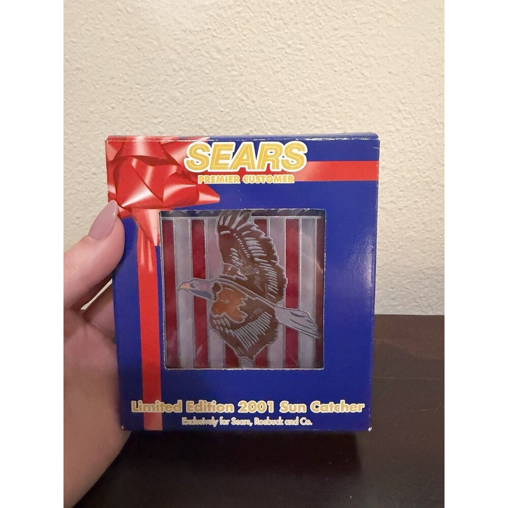 2001 Eagle Glass Suncatcher Land of the Free Patriotic- By Sears Vintage